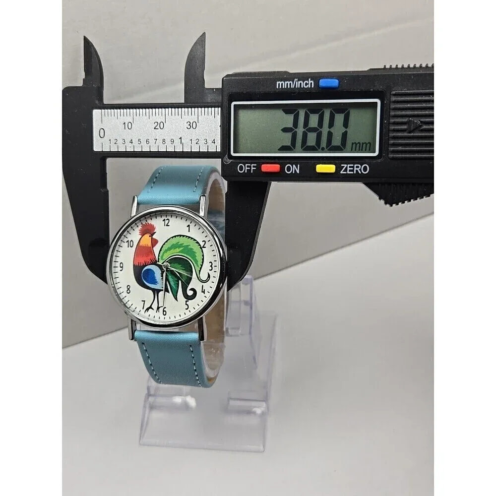 Kokofolk Rooster Folk Artisan Quartz Watch Blue Leather Band New Battery Poland